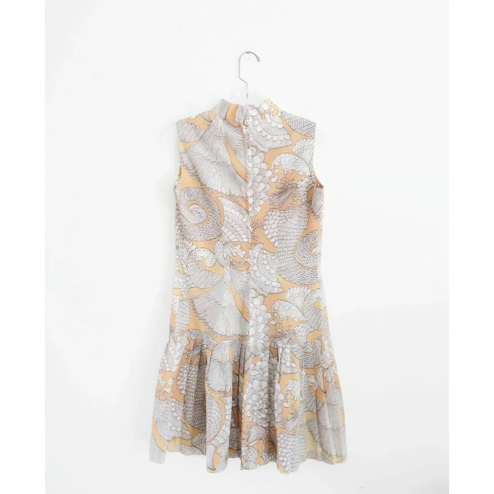 Vintage 60s Pastel Orange White Drop Waist Pleated Skirt Dress est. Medium 6 8 - Picture 2 of 5
